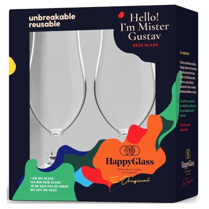 HappyGlass Mister Gustav Bierglas -Set van 2 Kunststof Glazen 500ml