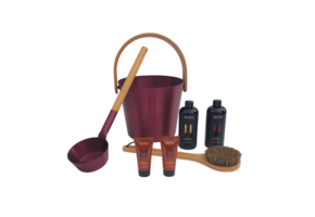 Cadeau set  Sauna emmer bordeaux rood