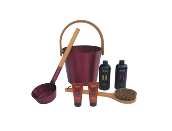 Cadeau set  Sauna emmer bordeaux rood