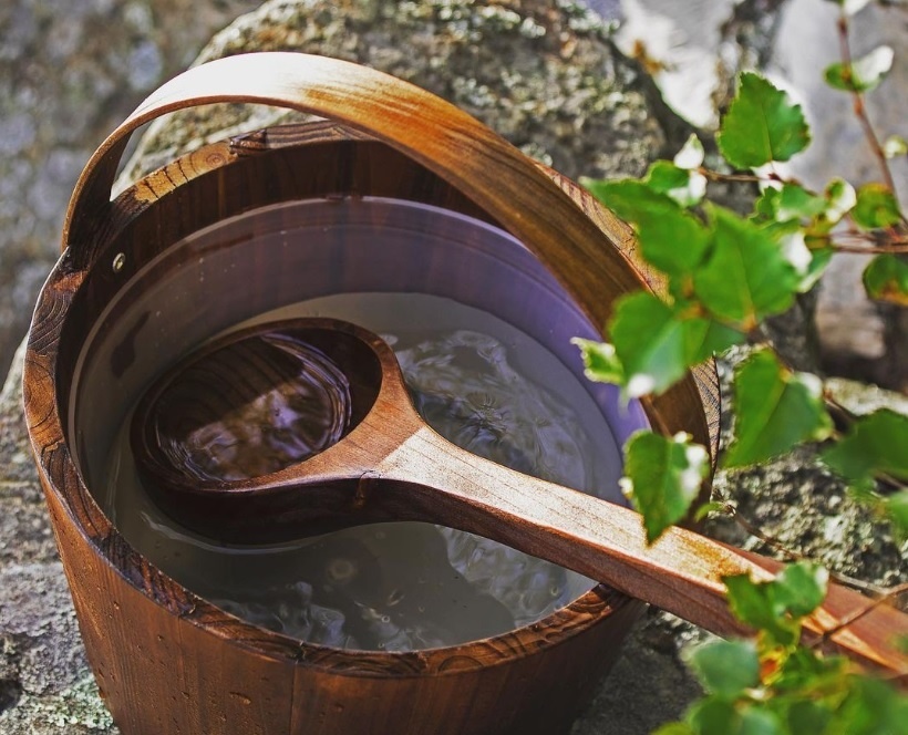 Emendo Sauna set emmer en lepel donker bruin