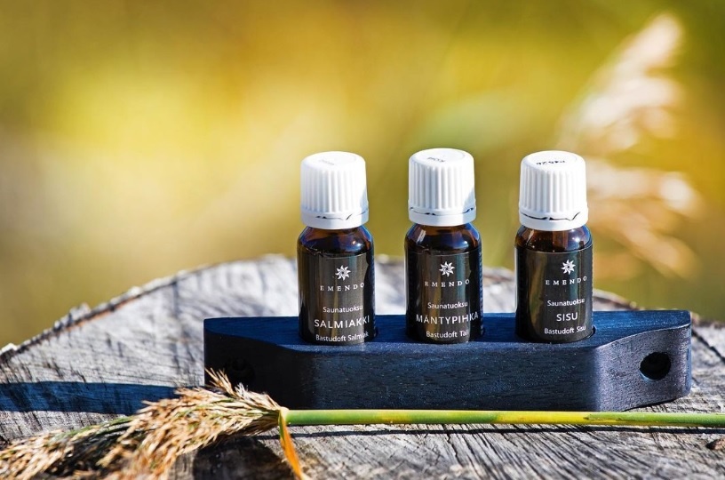 Emendo set Sauna geuren 3 x 10 ml inclusief houten rekje