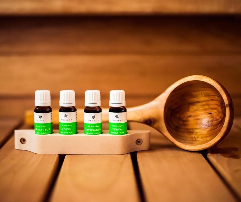 Emendo set Sauna geuren 4x10ml inclusief houten rekje