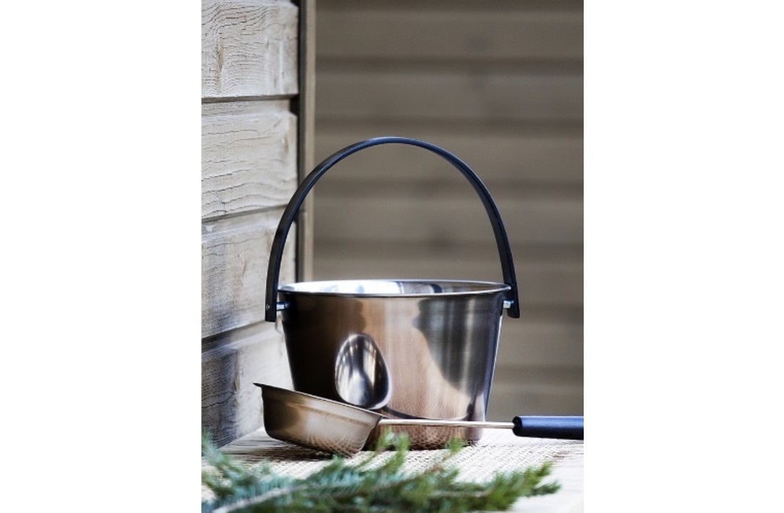 Sauna set emmer en lepel staal / Smoke grey