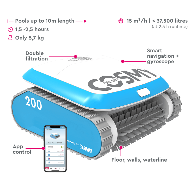 Cosmy 200 Zwembadrobot - Bodem, wanden, waterlijn & App