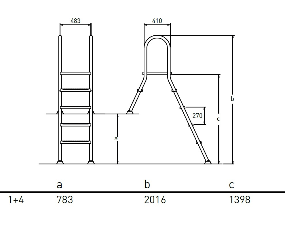 Zwembadtrap A-Frame 1 + 4 Treden AISI 304
