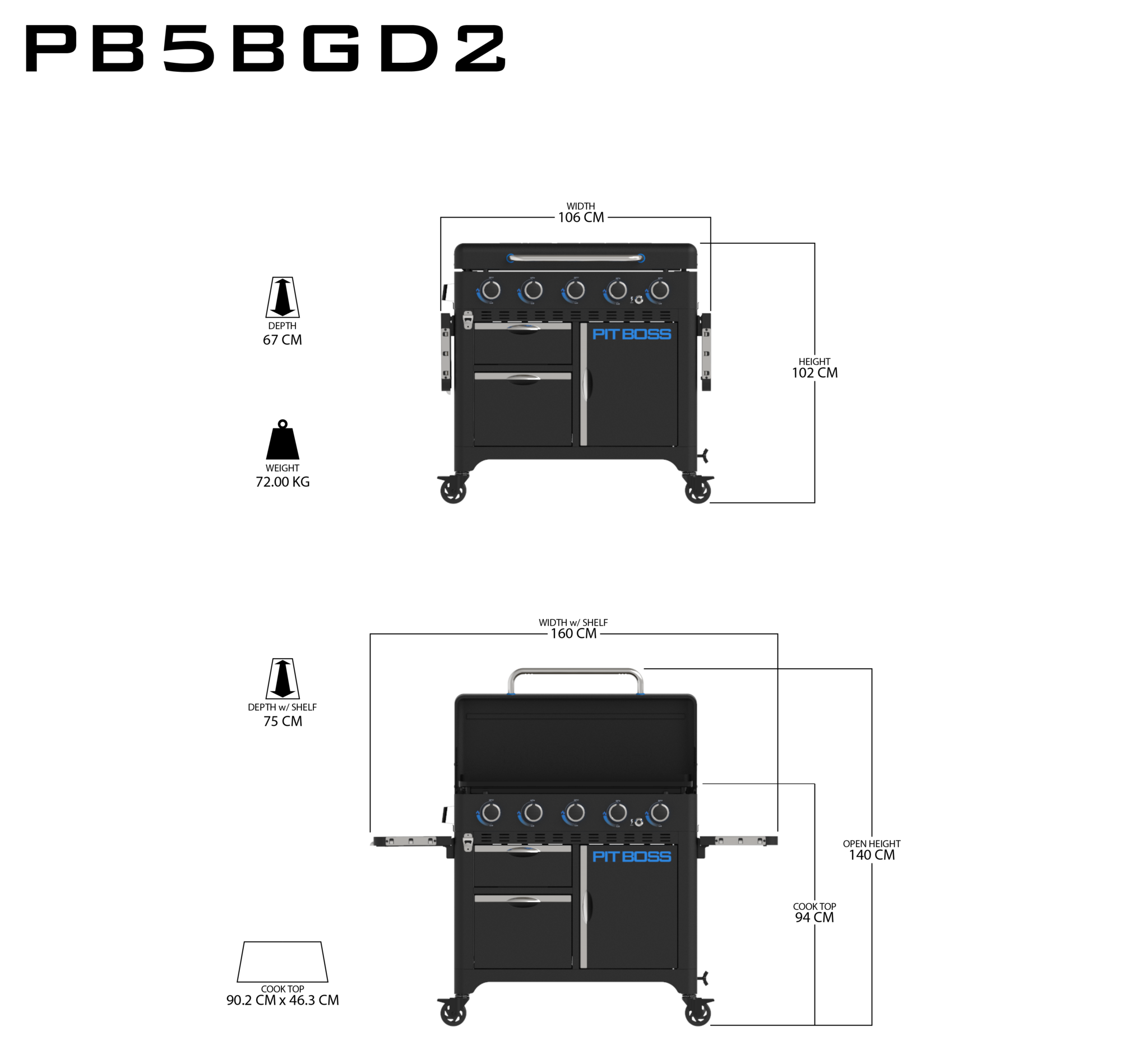 Pit Boss Ultimate Plancha  5 Burner - Met onderstel| Gas BBQ