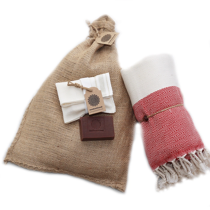 Hammam Sauna Handdoek Cadeauset Rood