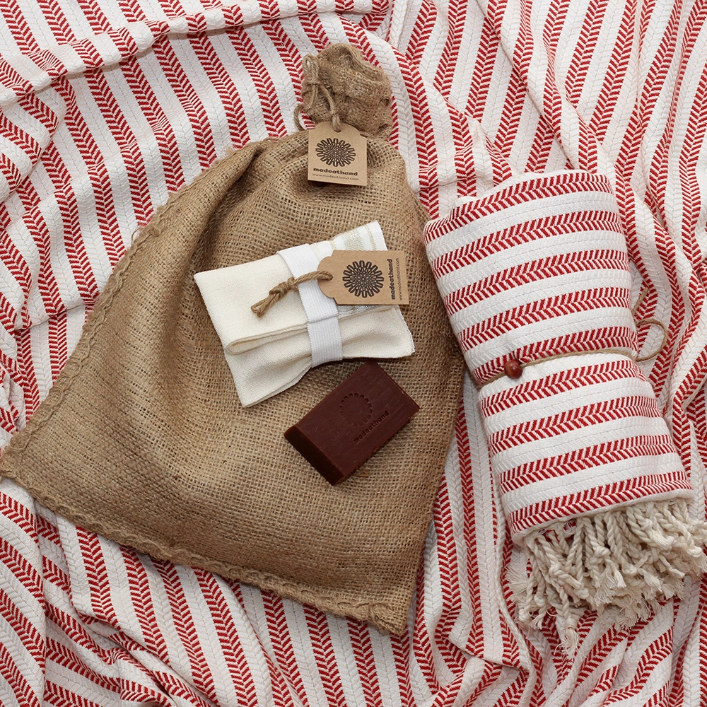 Hammam Sauna Handdoek Cadeauset Duo Rood