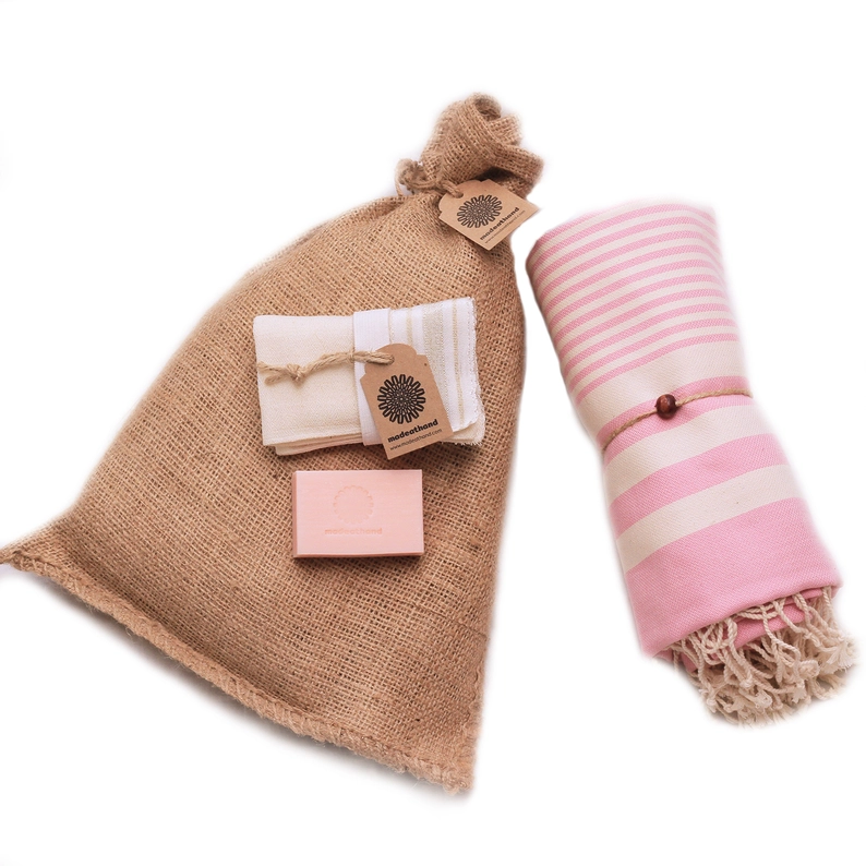 Hammam Sauna Handdoek Cadeauset Harem Sugar Pink