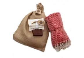 Hammam Sauna Handdoek Cadeauset Kristal Rood