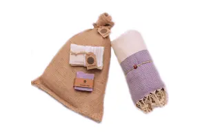 Hammam Sauna Handdoek Cadeauset Visgraat Paars