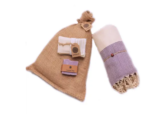 Hammam Sauna Handdoek Cadeauset Visgraat Paars