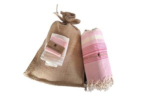 Hammam Sauna Handdoek Cadeauset Gestreept Roze