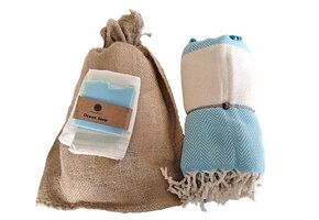 Hammam Sauna Handdoek Cadeauset Visgraat Blauw