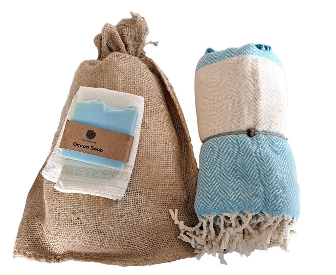 Hammam Sauna Handdoek Cadeauset Visgraat Blauw