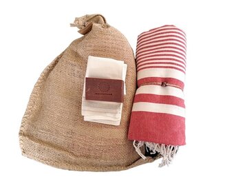 Hammam Sauna Handdoek Cadeauset Harem Rood