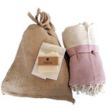 Hammam Sauna Handdoek Cadeauset Visgraat Pink