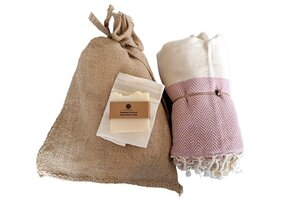 Hammam Sauna Handdoek Cadeauset Visgraat Pink
