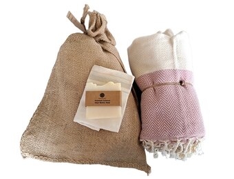 Hammam Sauna Handdoek Cadeauset Visgraat Pink