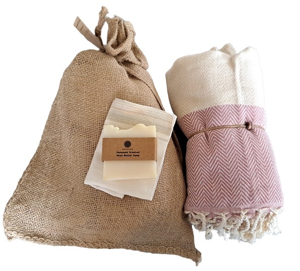 Hammam Sauna Handdoek Cadeauset Visgraat Pink