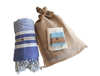 Hammam Sauna Handdoek Cadeauset Harem Blauw