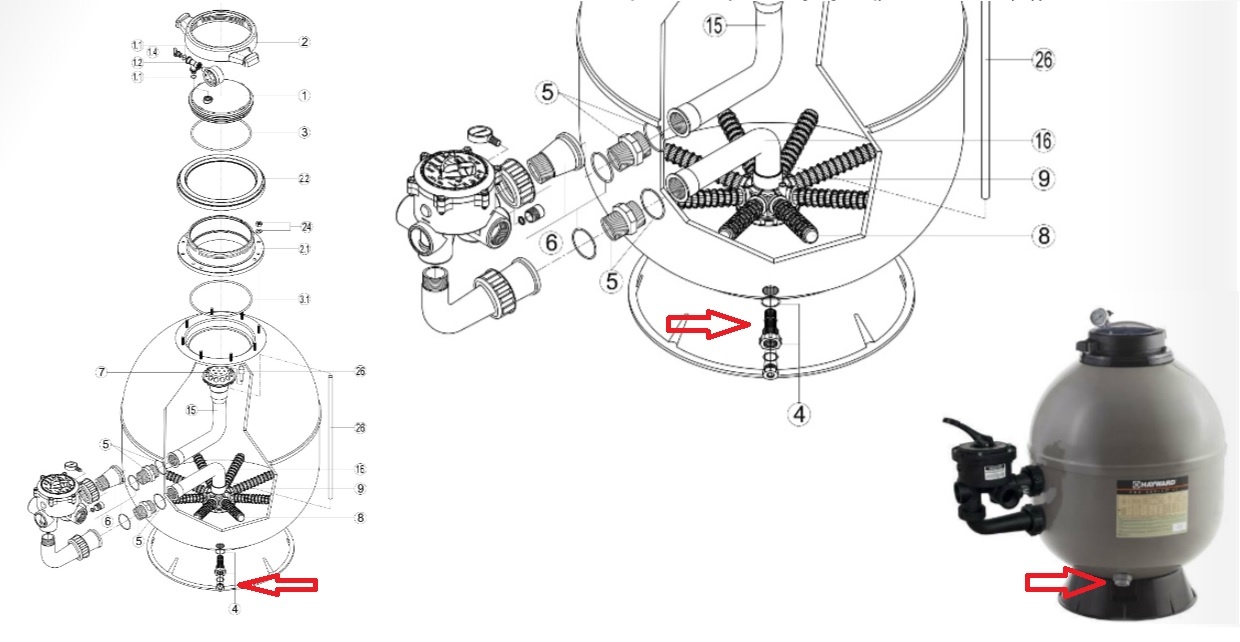 Hayward en Kripsol filter - Aftapplug / Drain clamp plug