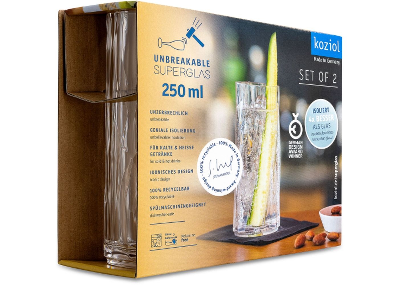 Koziol superglas Club No. 03 Longdrinkglas 250 ml set van 2 stuks