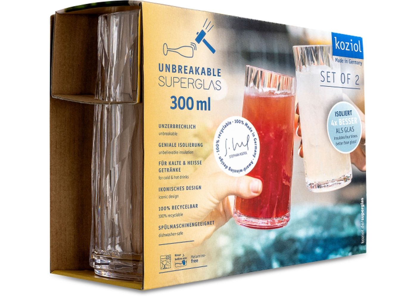 Koziol superglas club No.08 longdrinkglas 300 ml set van 2 stuks