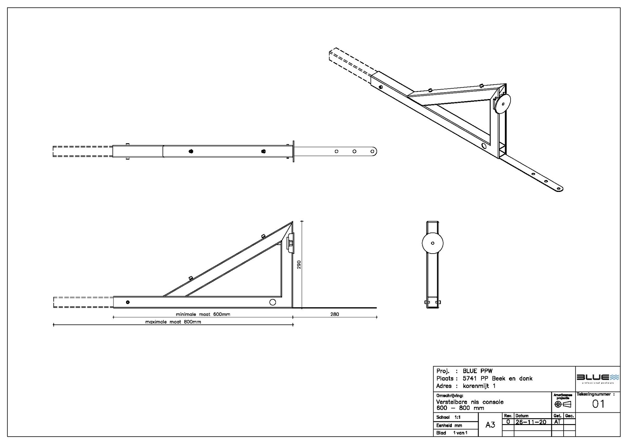 Blue nis verstelbare console 800mm