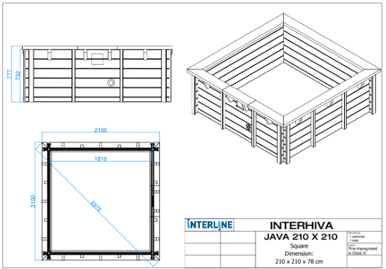 Interline Java Houten Zwembad vierkant 2,10 x 2,10 meter