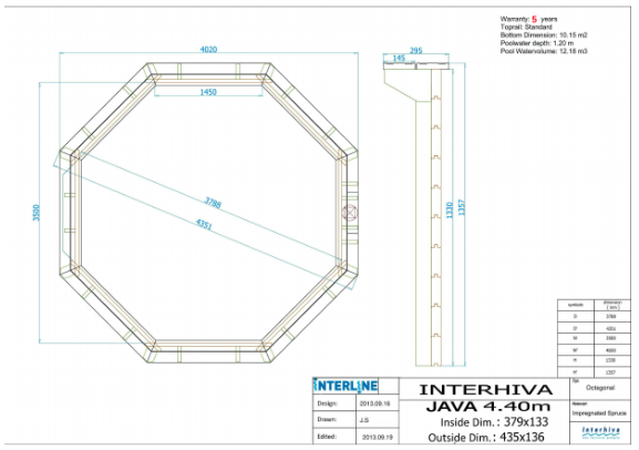 Interline Java Houten Zwembad rond 4.40 m. doorsnede