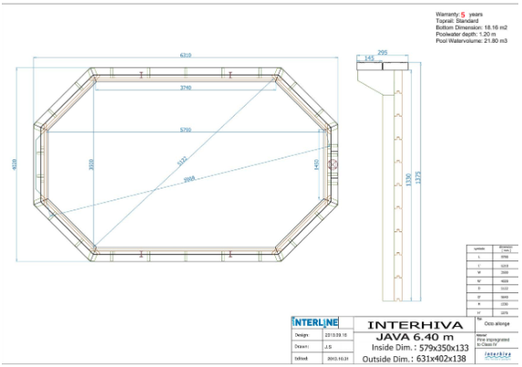 Interline Java Houten Zwembad ovaal 6.40 x 4.00