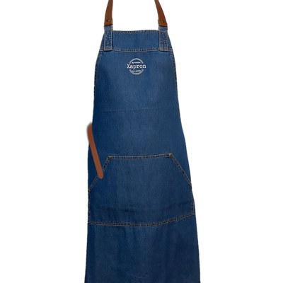 Arizona denim apron washed schort incl. leather straps cognac 88*78