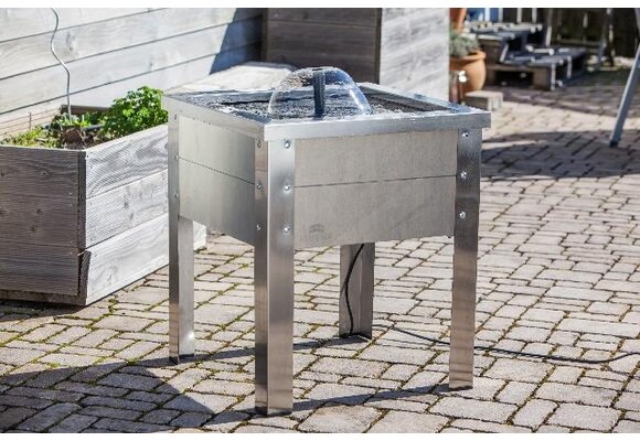Heissner terras fontein hout/RVS grijs