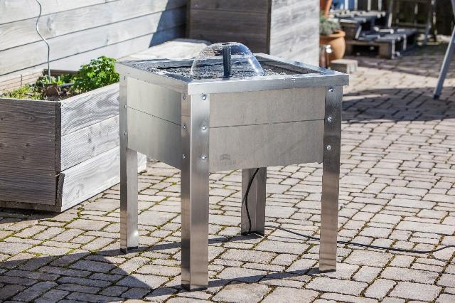 Heissner terras fontein hout/RVS grijs