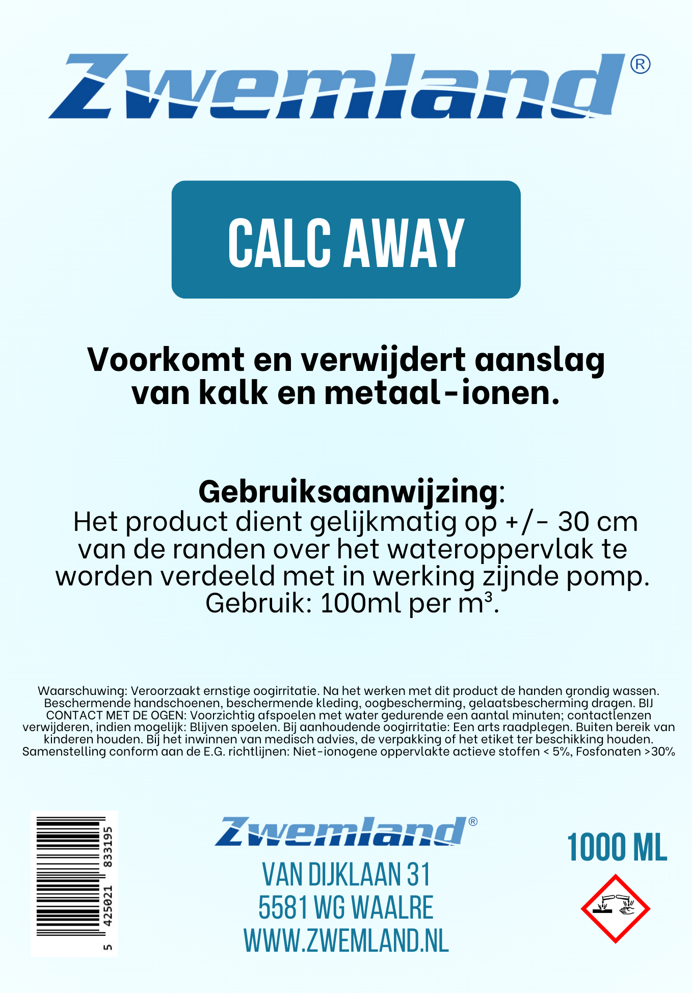 Zwemland Calc Away 1 Liter
