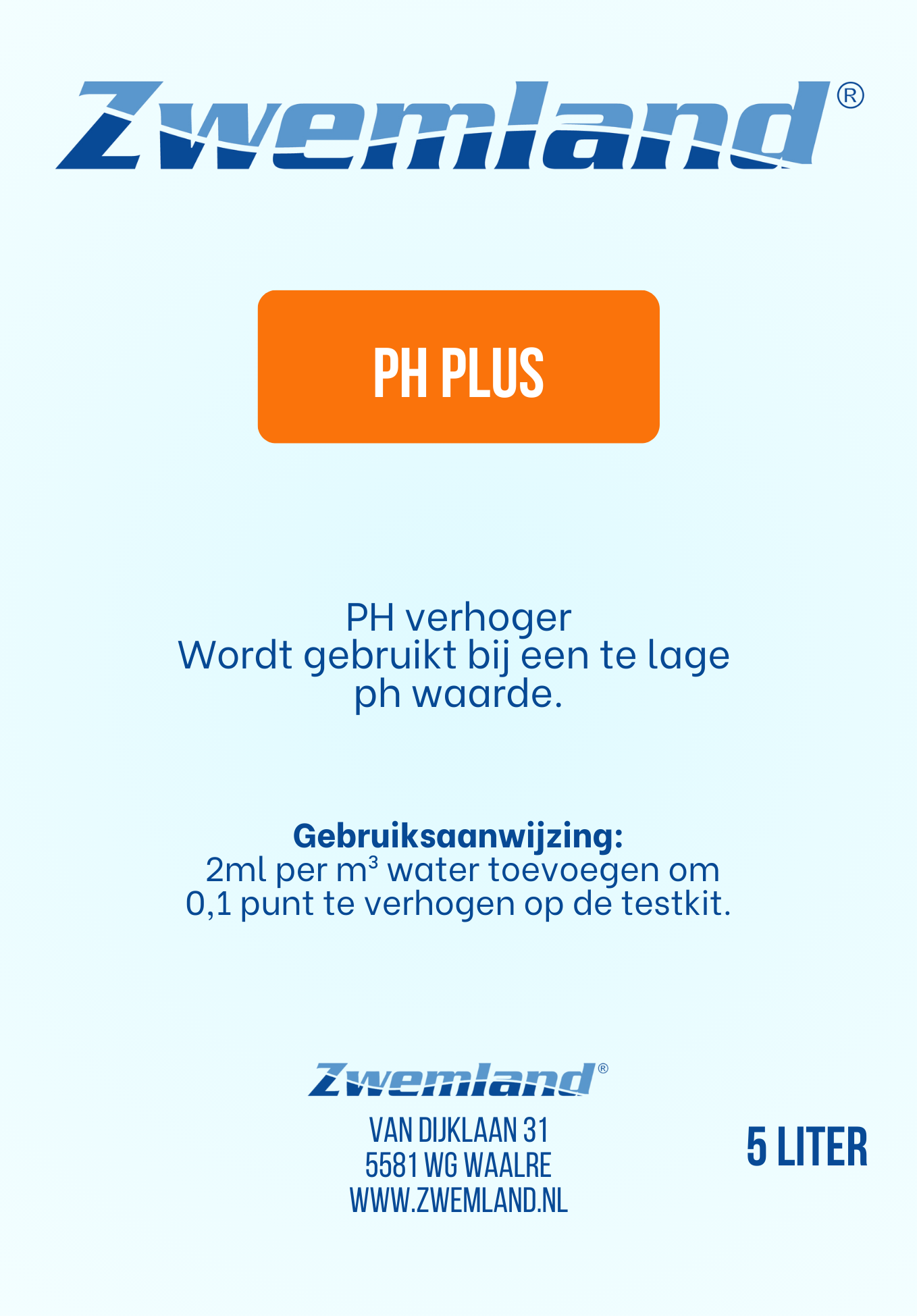Zwemland Ph plus 5 liter - Vloeibaar
