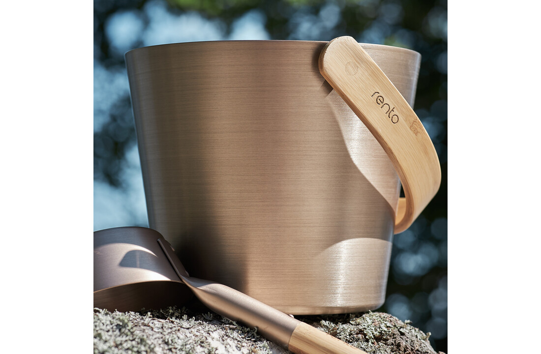 Rento Design Sauna Pollepel - Aluminium Met Bamboe Handvat - 43 Cm, Antraciet