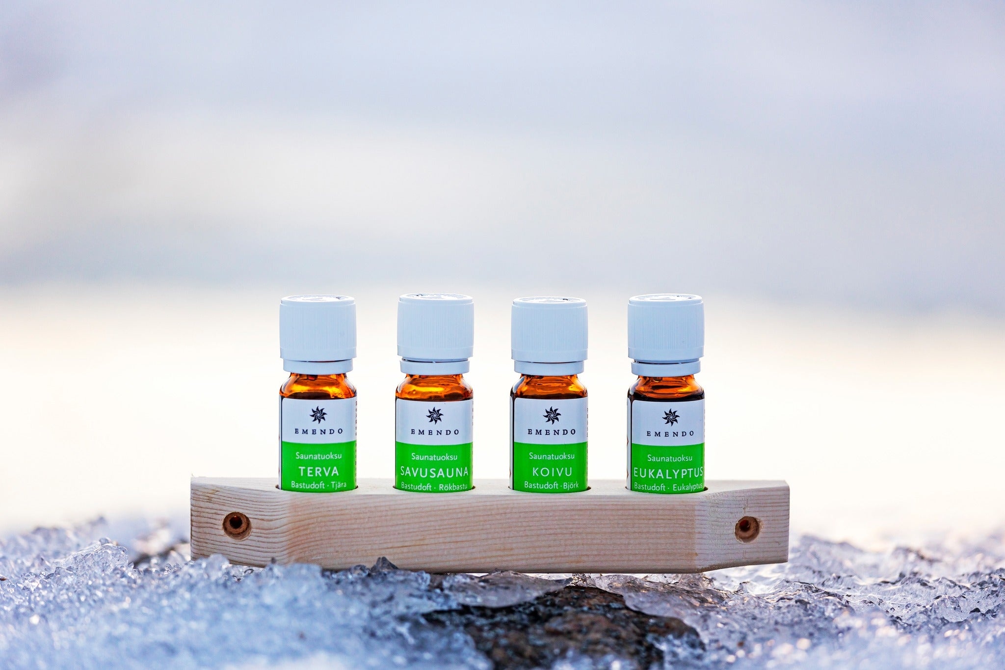 Emendo set Sauna geuren 4x10ml inclusief houten rekje