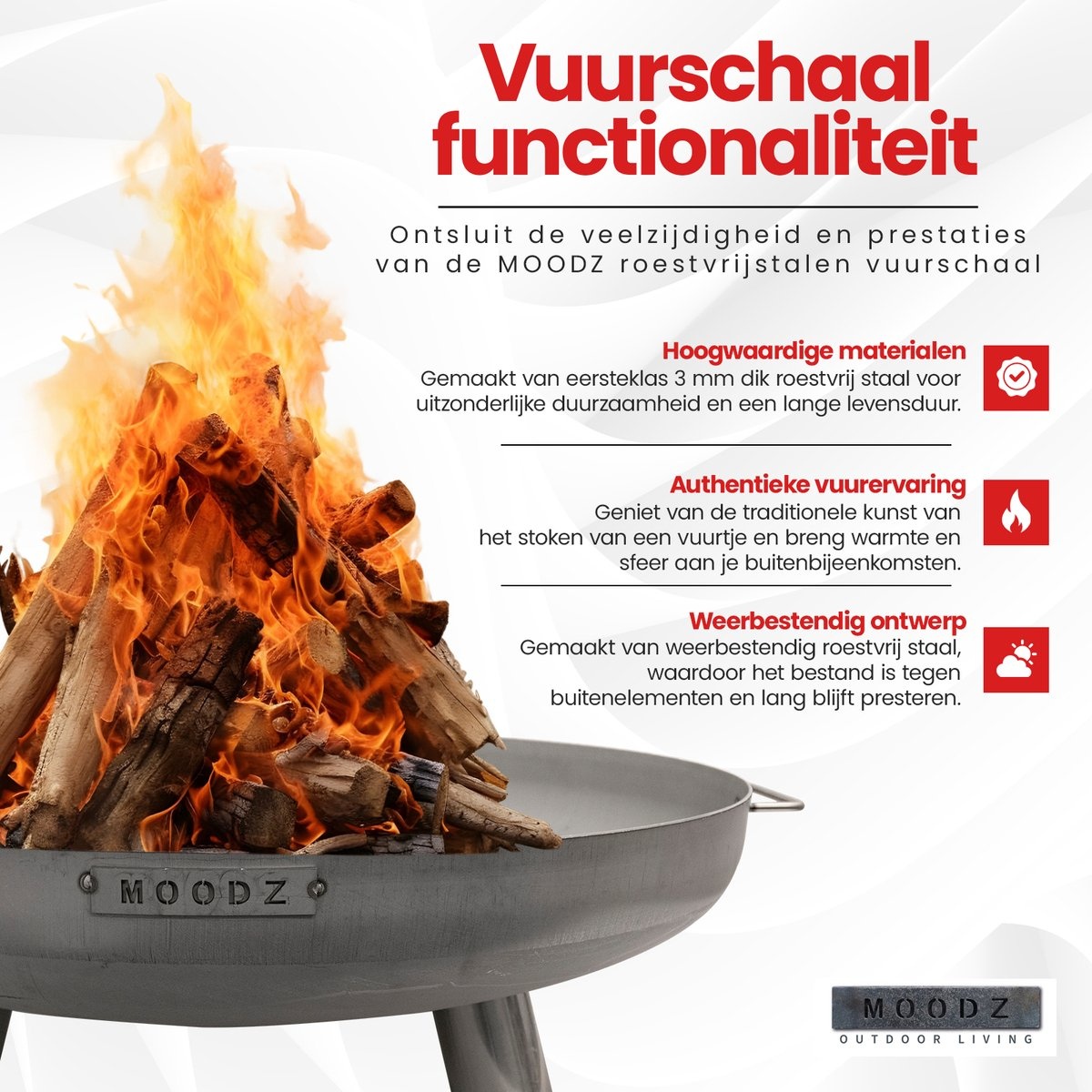 MOODZ vuurschaal met voet en hendel RVS