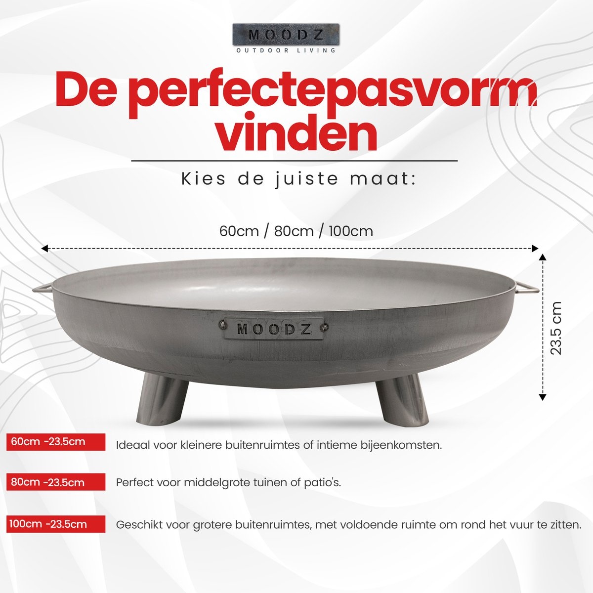 MOODZ vuurschaal met voet en hendel RVS