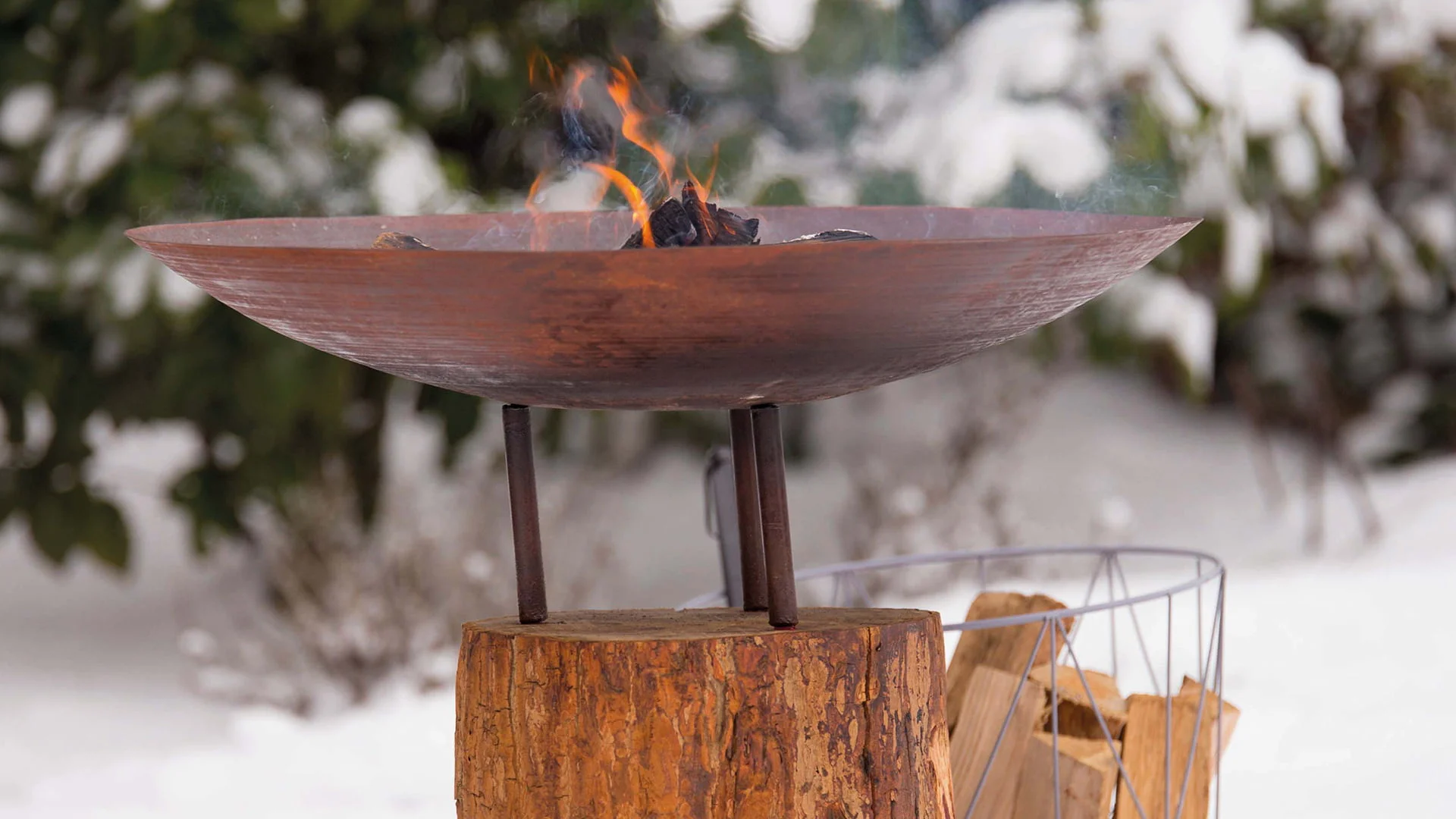 Redfire handmade vuur pit logger houten basis