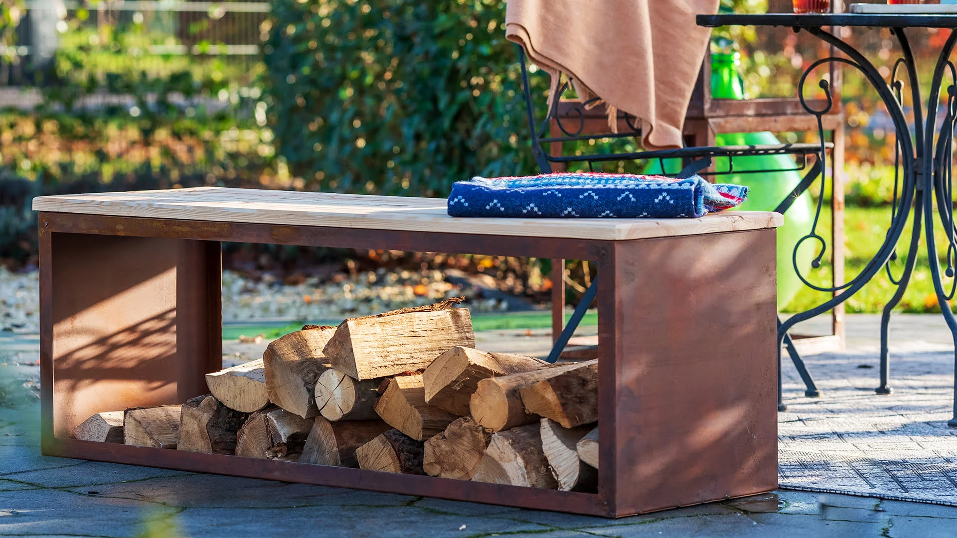 Redfire handmade houten opbergbank Tyr 120 cm