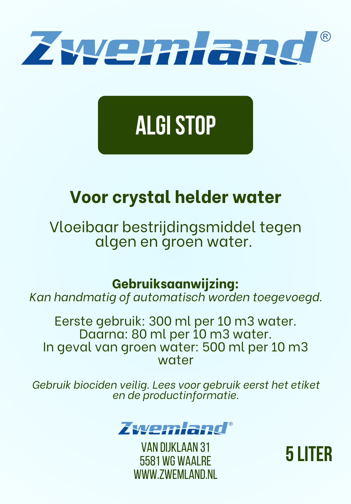 Zwemland Zwembad Anti Alg 5 liter - Algi-stop