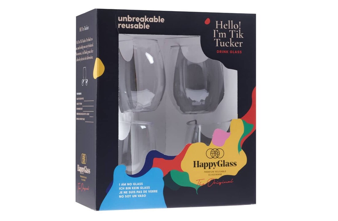HappyGlass Tik Tucker Waterglas - Set van 4 Kunststof Glazen 400ml