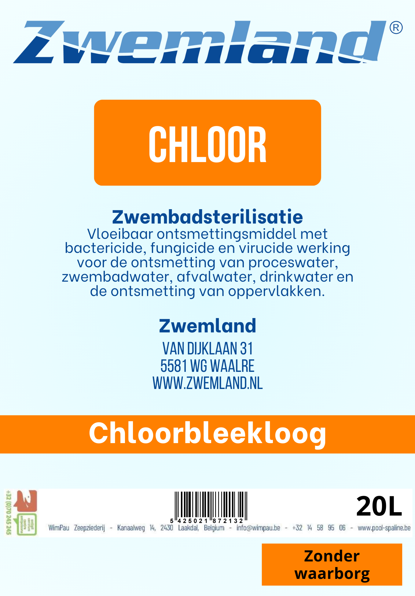 Jerrycan Vloeibaar chloor 20 liter - Natriumhypochloriet