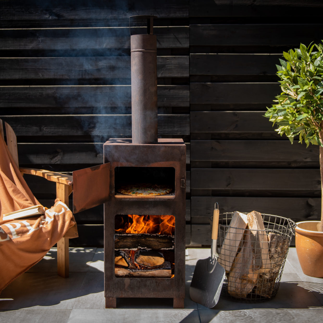 Fancy Flames Terraskachel & Pizzaoven roest incl. Pizzasteen