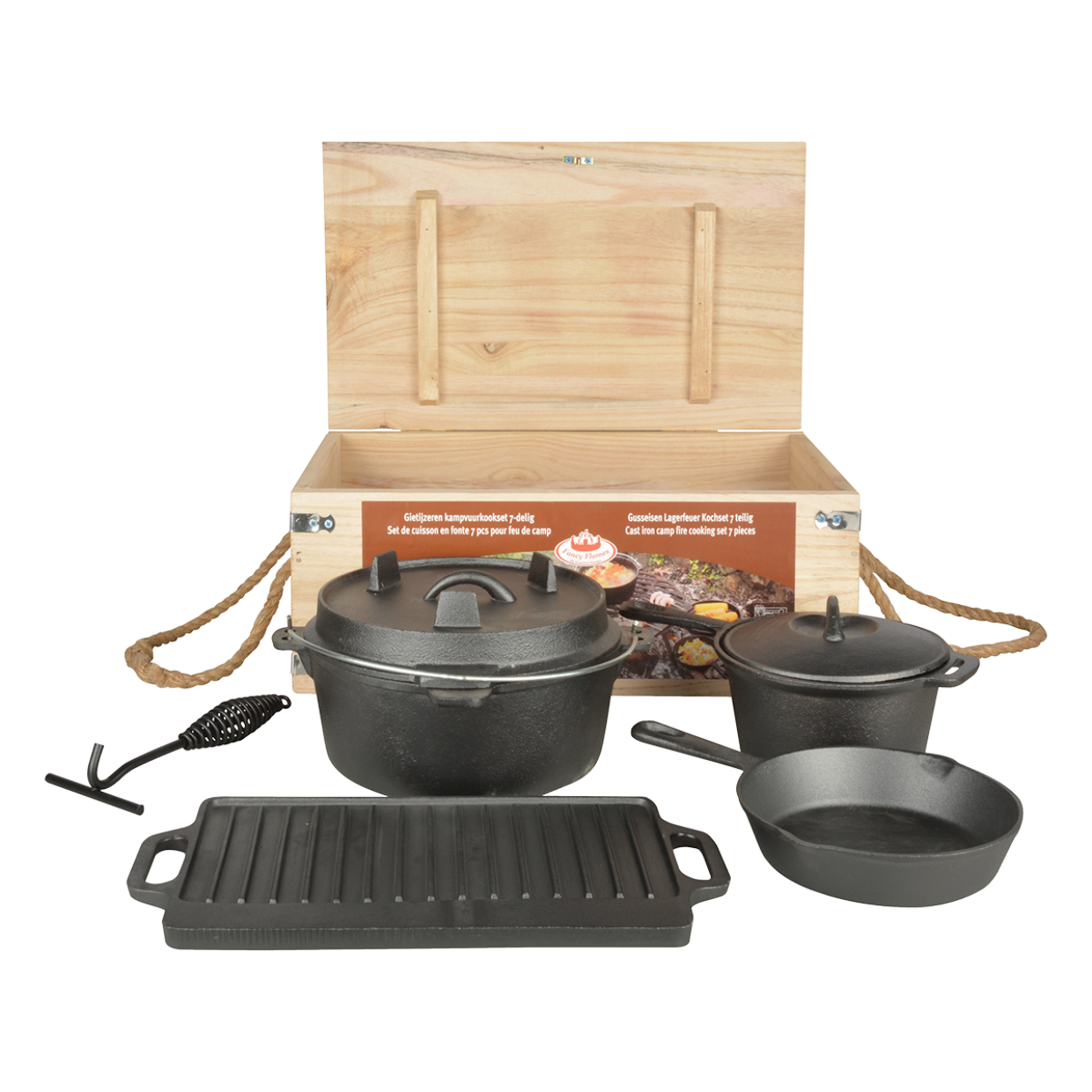 7 - delige kampvuur kookset gietijzer