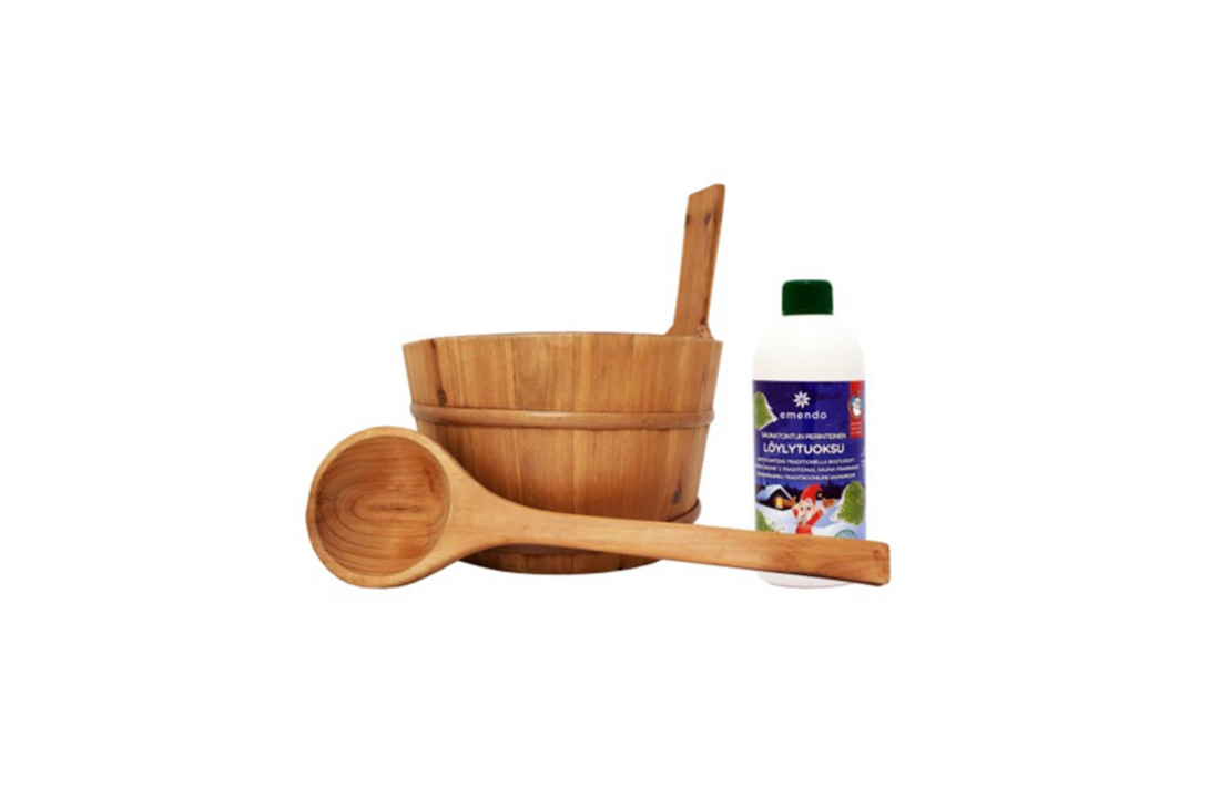 Emendo sauna-emmer en lepel + Sauna Kabouter traditionele geur 500 ml