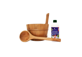 Emendo sauna-emmer en lepel + Sauna Kabouter traditionele opgietmiddel 500 ml
